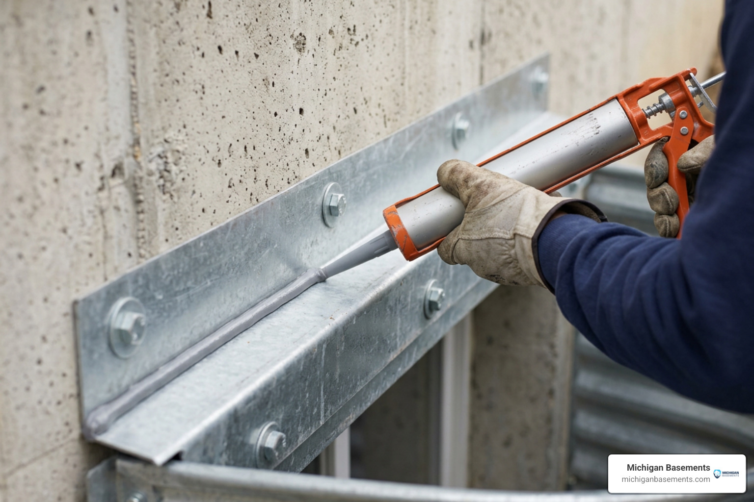 polyurethane sealant application along window well flange