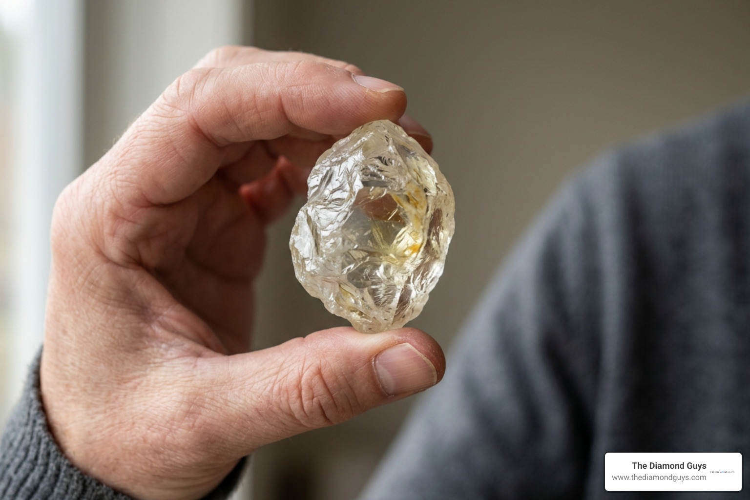 The rough 3106-carat Cullinan Diamond held in a hand The rough 3106-carat Cullinan Diamond held in a hand