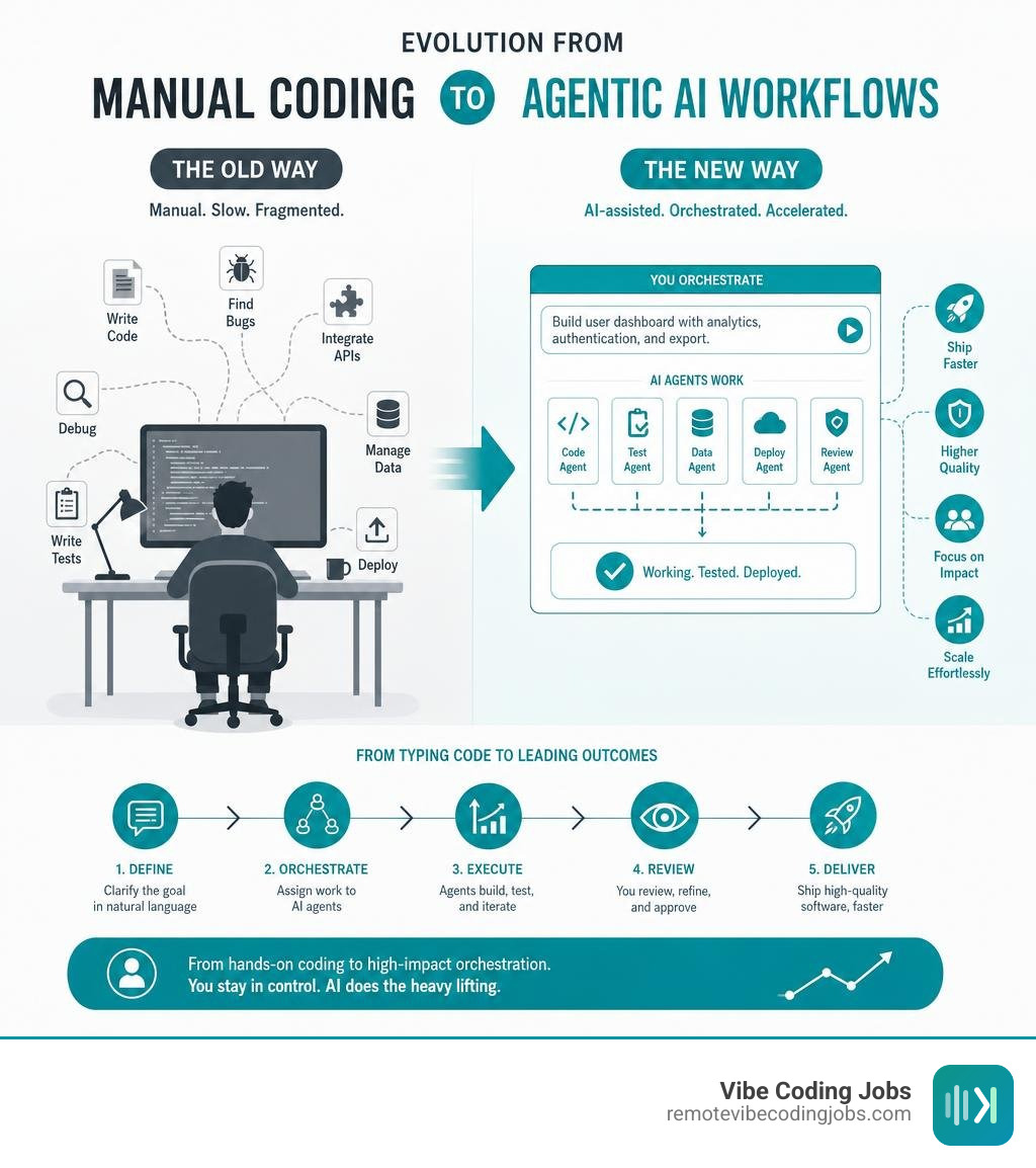 Evolution from manual coding to agentic AI workflows infographic
