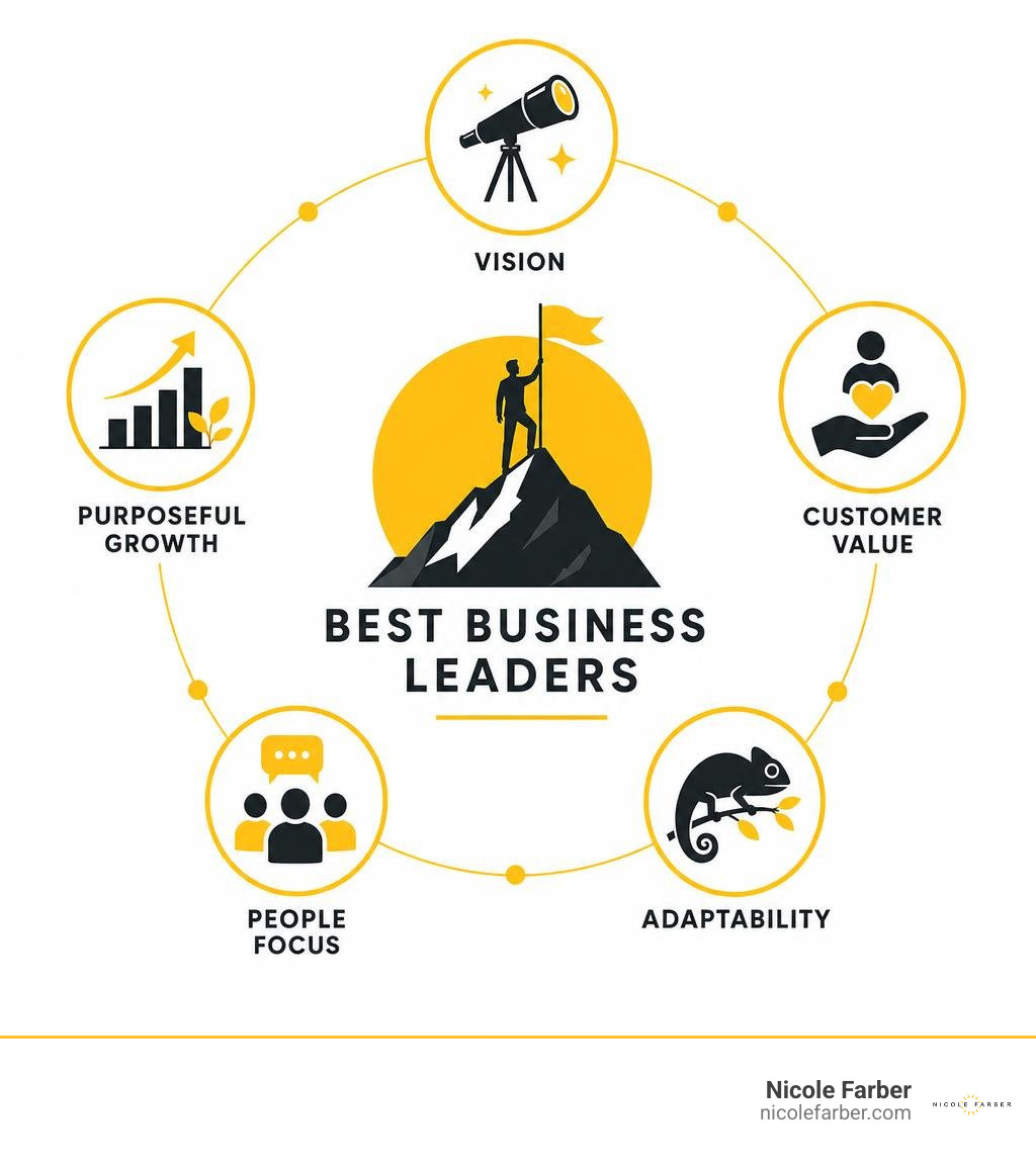 Infographic showing vision, customer value, adaptability, people focus, and purposeful growth infographic