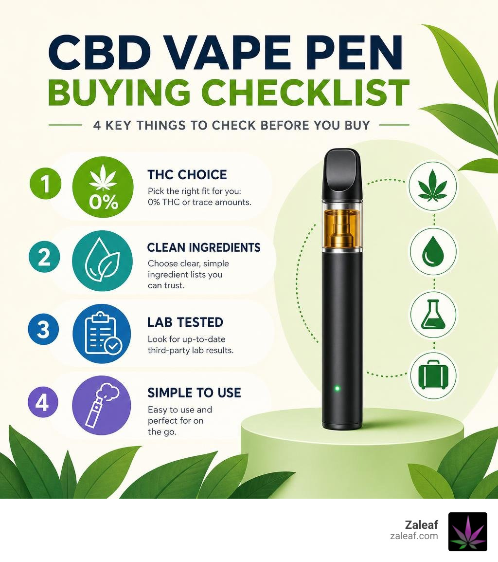 CBD vape pen buying checklist: THC choice, ingredients, lab testing, and simple use infographic CBD vape pen buying checklist: THC choice, ingredients, lab testing, and simple use infographic