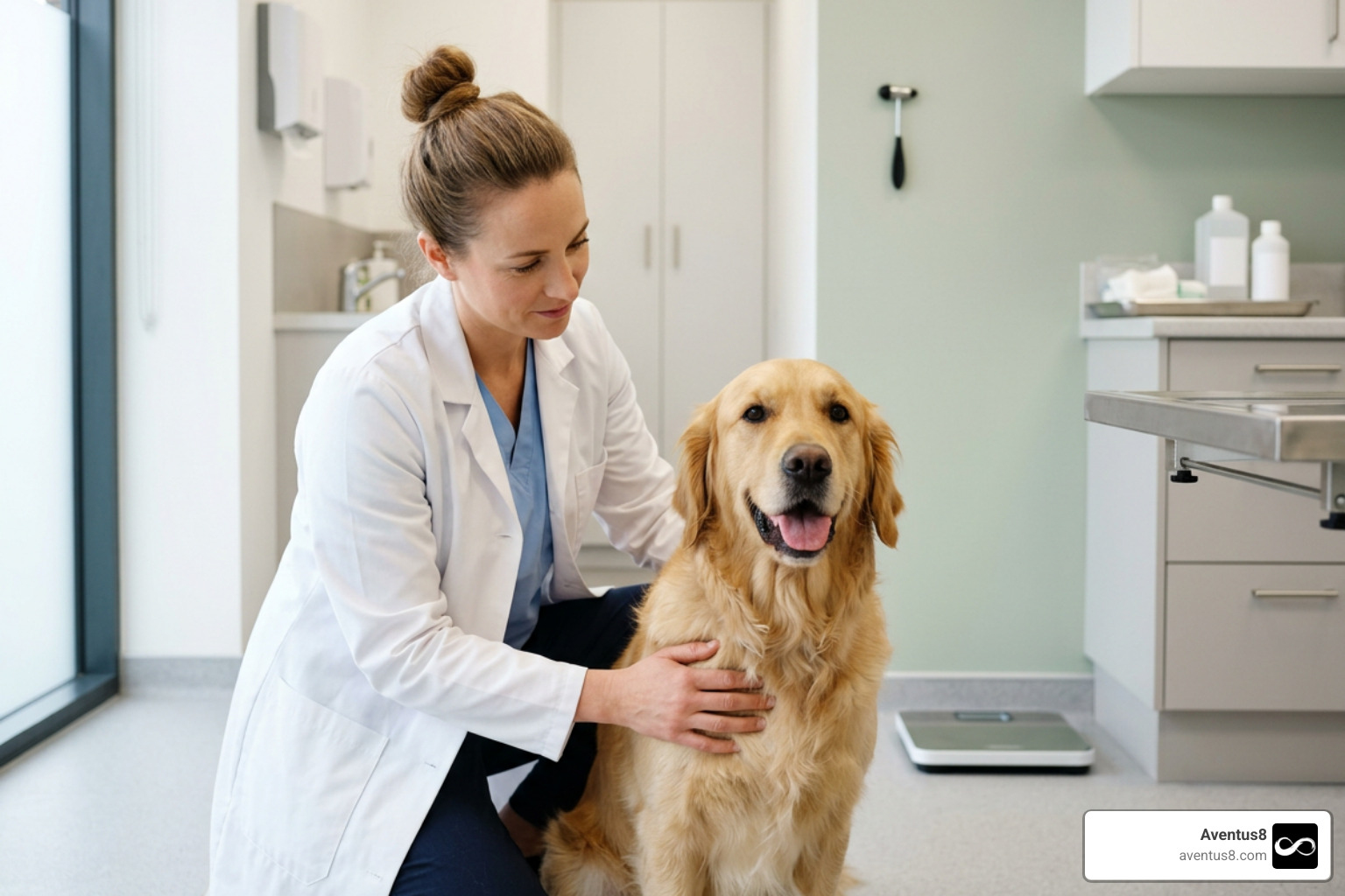 Veterinarian examining a dog during a health checkup Veterinarian examining a dog during a health checkup