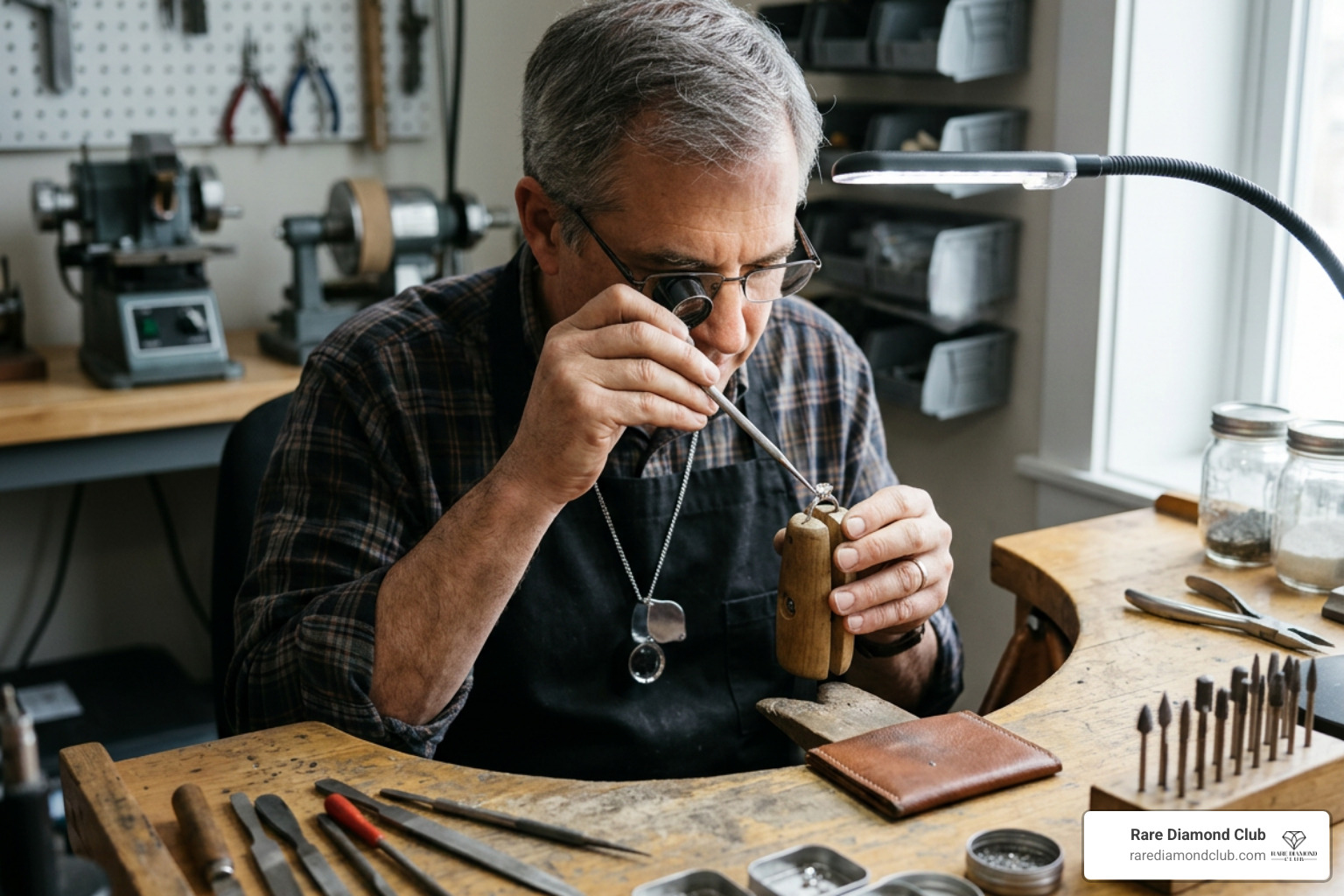 Master artisan setting natural diamonds in fine jewelry Master artisan setting natural diamonds in fine jewelry