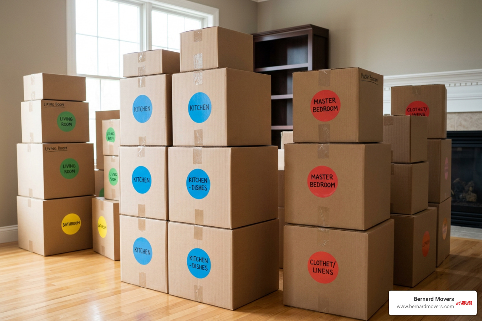 Organized moving boxes ready for rapid loading Organized moving boxes ready for rapid loading