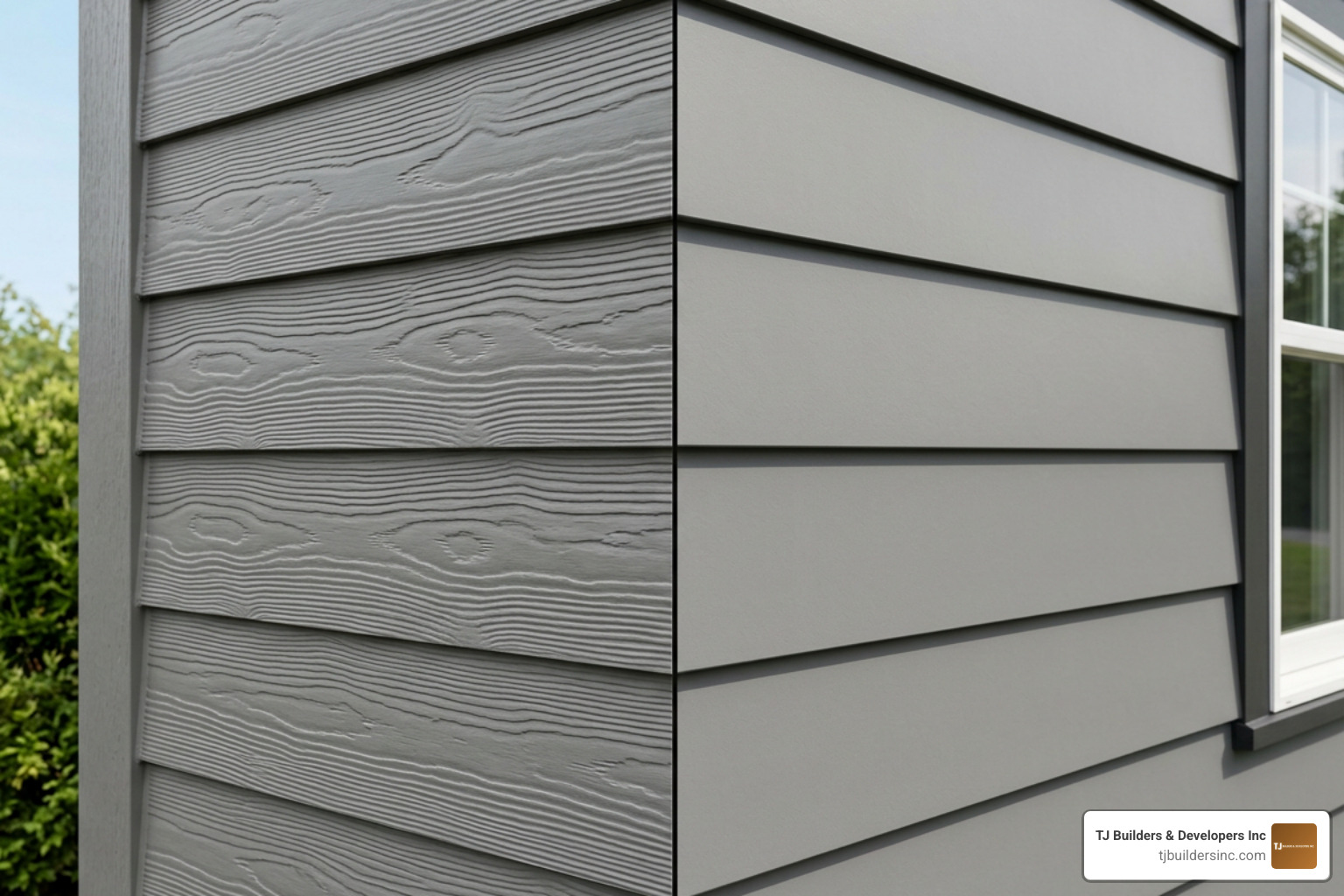Comparison of Cedarmill woodgrain texture and smooth fiber cement lap siding Comparison of Cedarmill woodgrain texture and smooth fiber cement lap siding