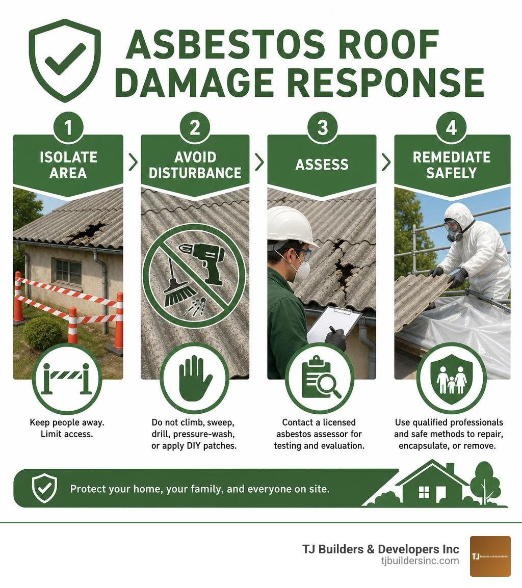 Asbestos roof damage response: isolate area, avoid disturbance, assess, remediate safely infographic Asbestos roof damage response: isolate area, avoid disturbance, assess, remediate safely infographic