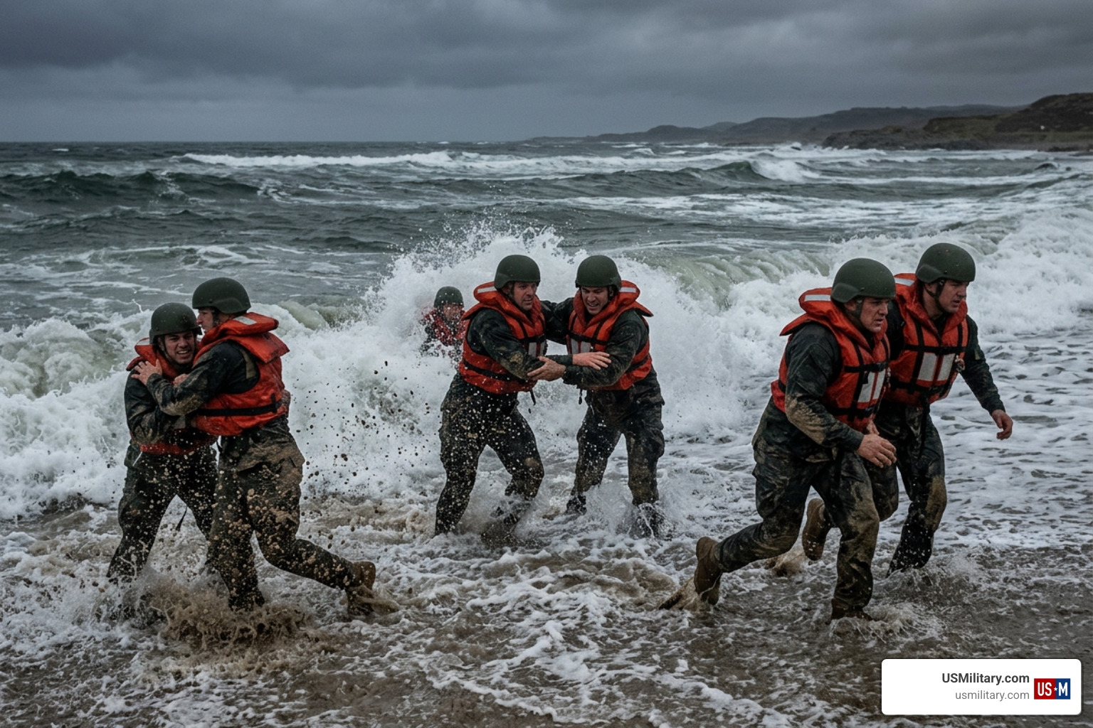 Navy SEAL candidates in surf zone Navy SEAL candidates in surf zone