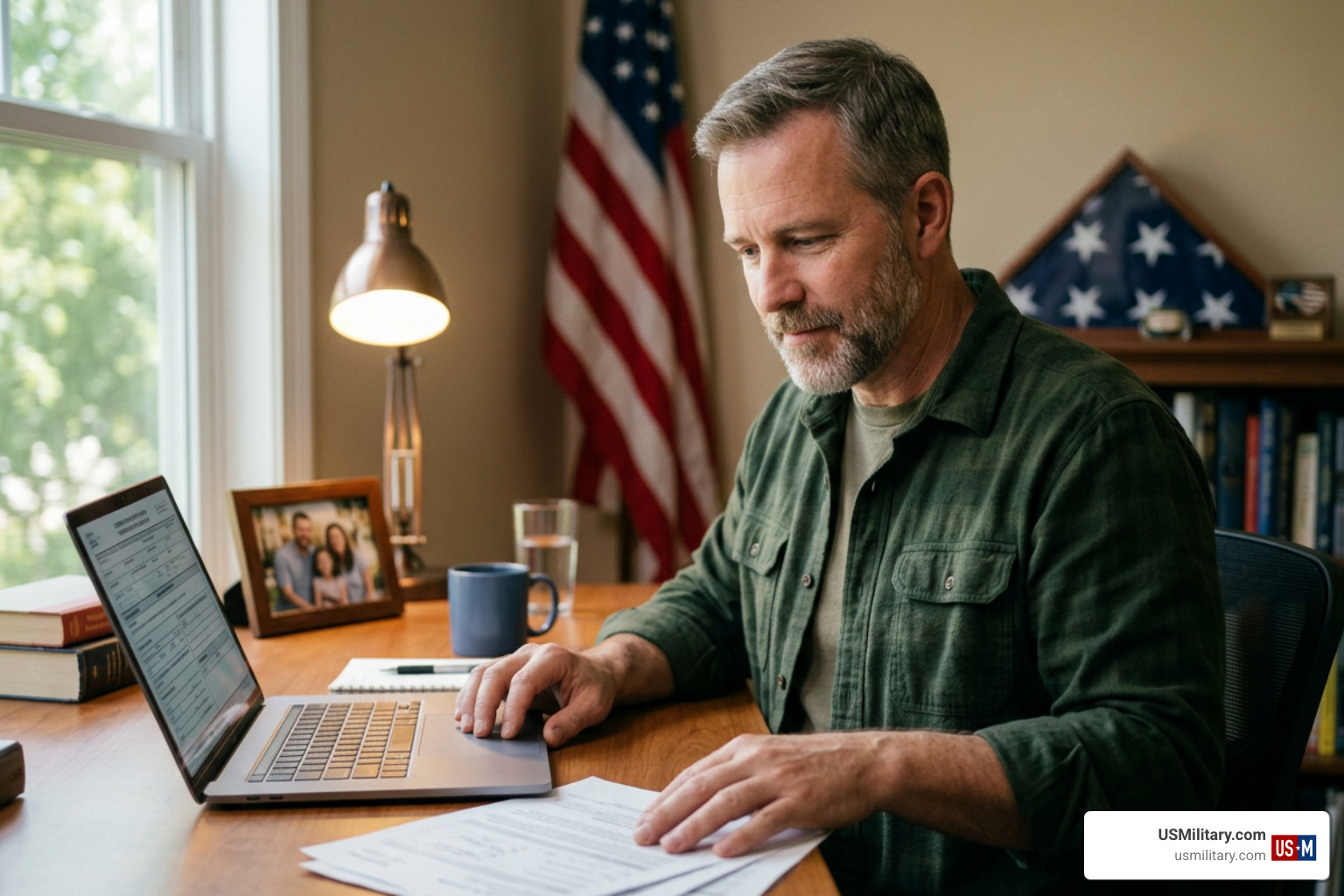 American veteran reviewing VA medical records and claims documentation American veteran reviewing VA medical records and claims documentation