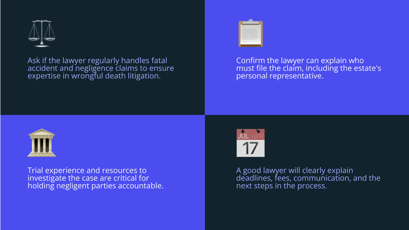 Checklist for choosing a wrongful death lawyer infographic Checklist for choosing a wrongful death lawyer infographic