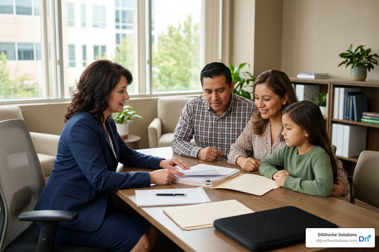 Attorney consulting immigrant family in New Jersey office