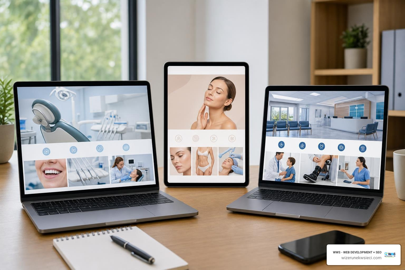 Modern clinic website layout comparison across healthcare niches