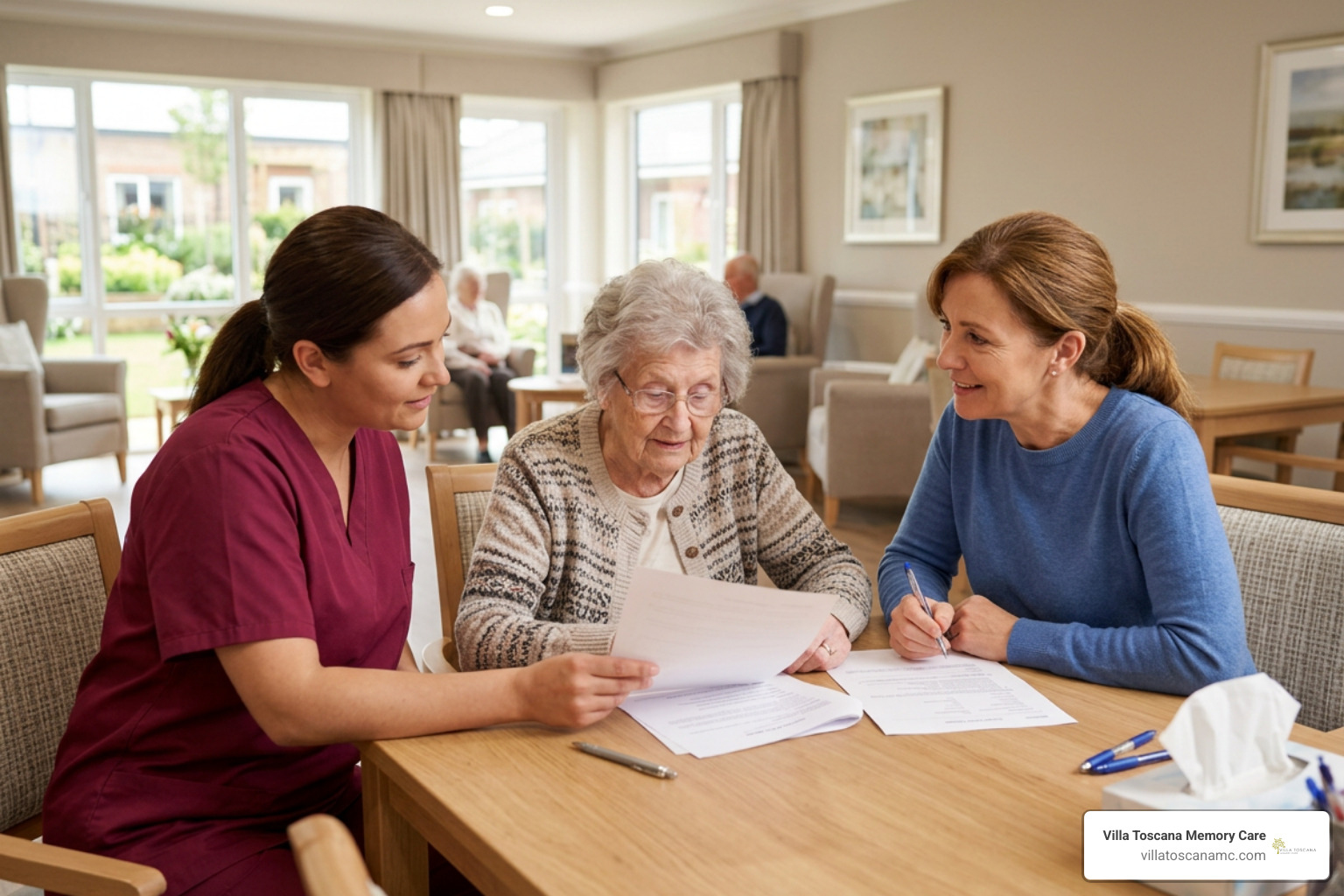family reviewing care plan documentation family reviewing care plan documentation