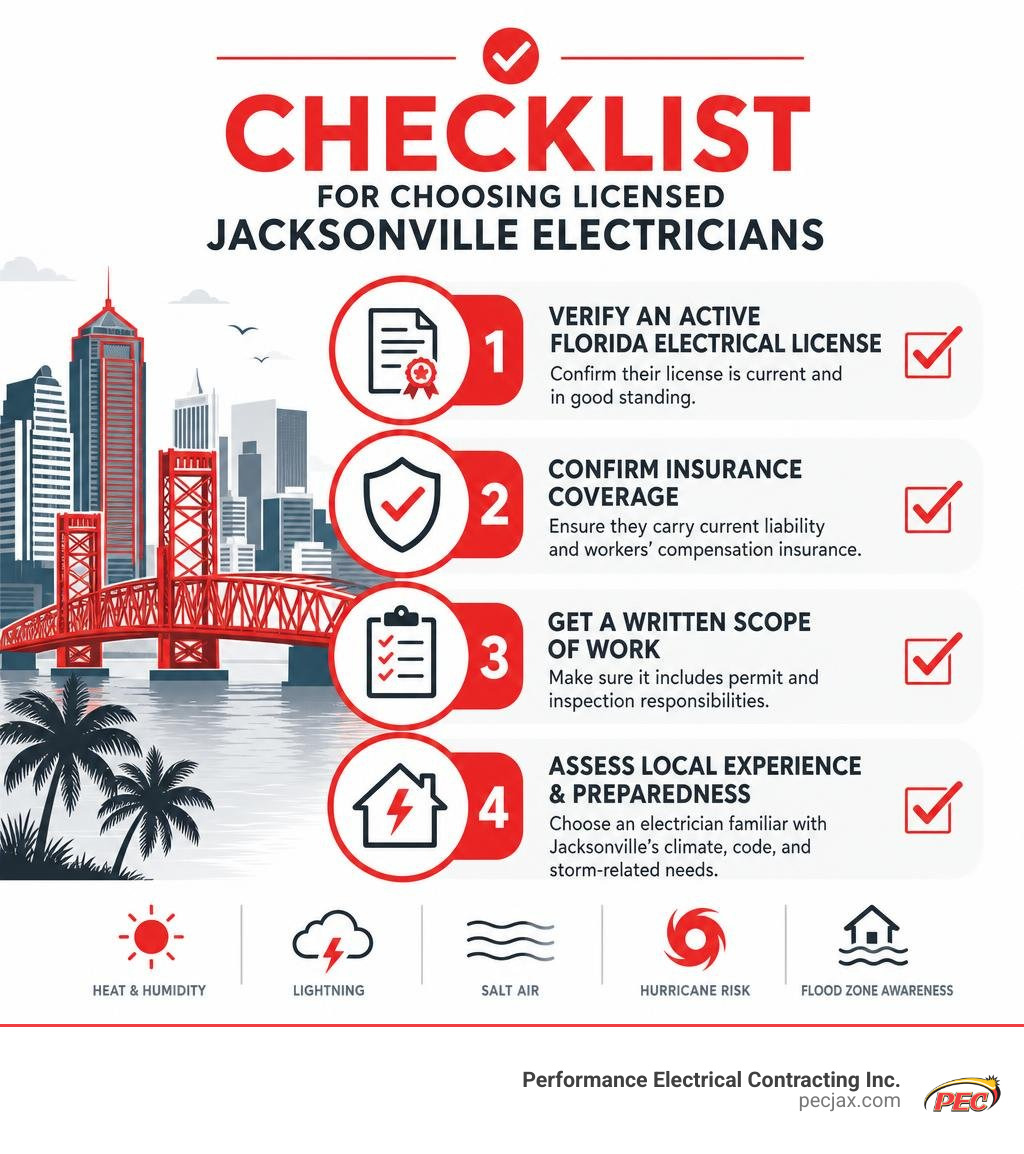 Checklist for choosing licensed Jacksonville electricians infographic