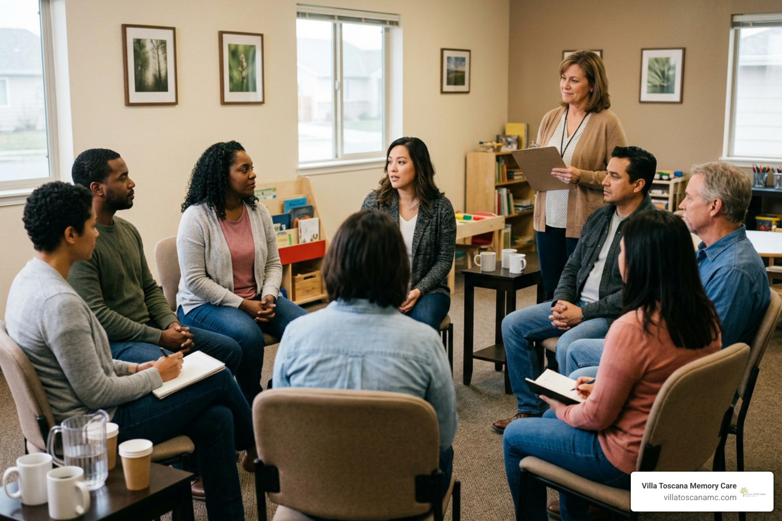 diverse caregiver support group meeting together for peer discussion diverse caregiver support group meeting together for peer discussion