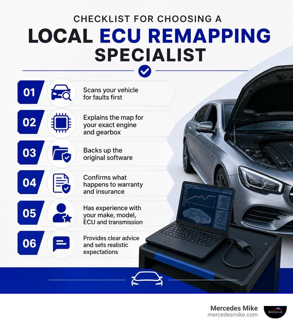 Checklist for choosing a local ECU remapping specialist infographic