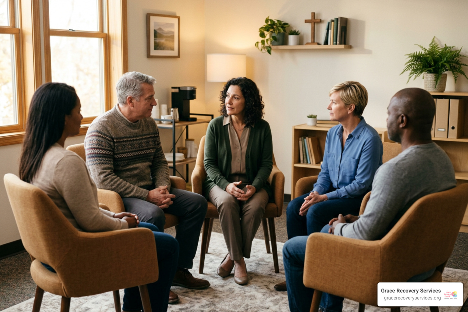 small group therapy session in a comfortable clinical outpatient room small group therapy session in a comfortable clinical outpatient room