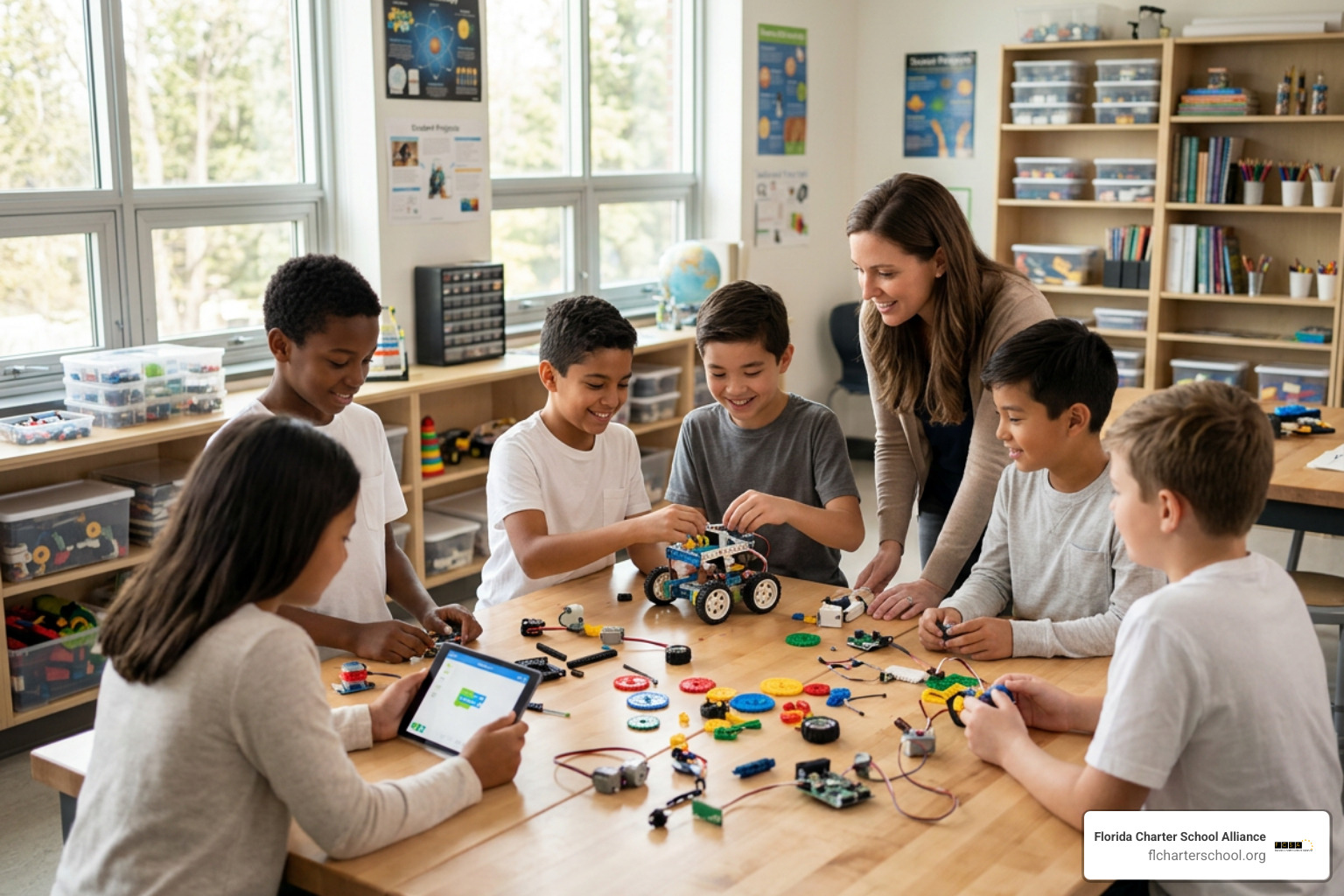 Students participating in an interactive STEM robotics lab