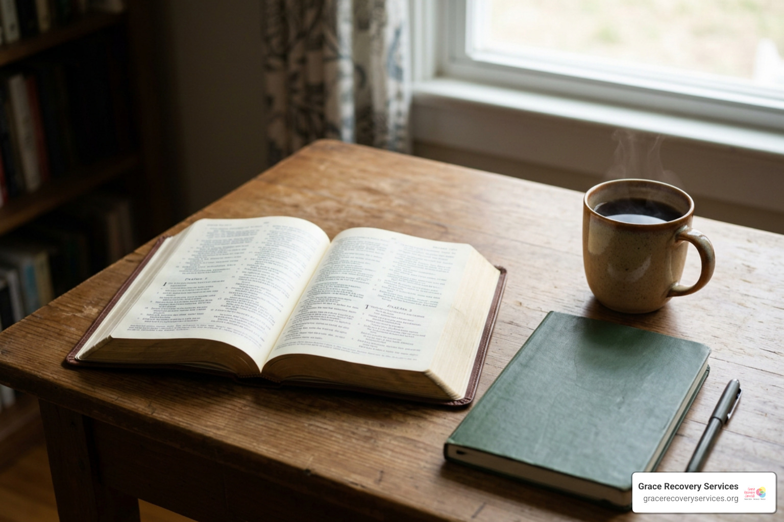 open Bible and journal for family prayer open Bible and journal for family prayer