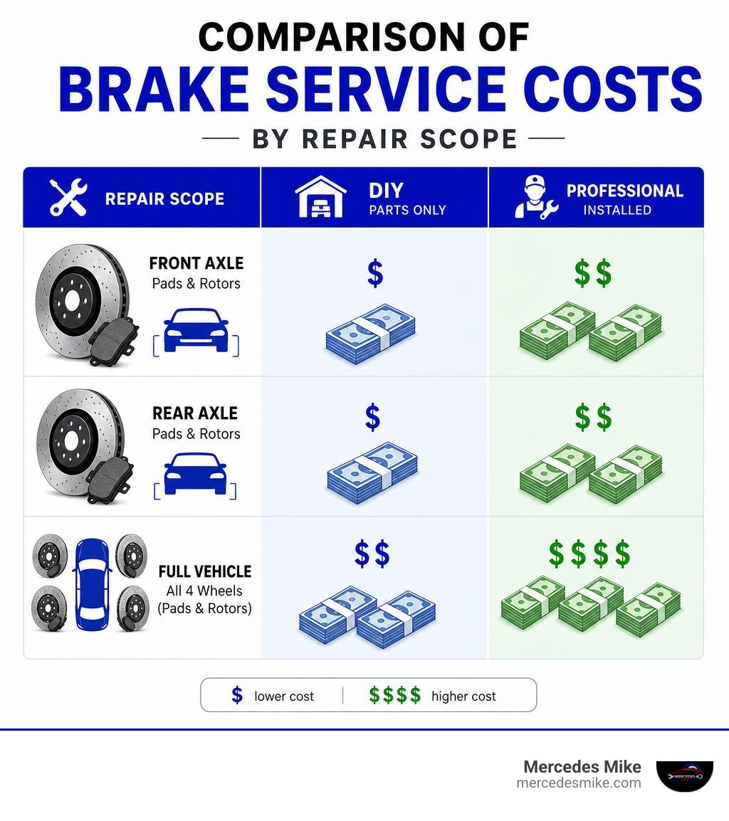 Comparison of brake service costs by repair scope infographic