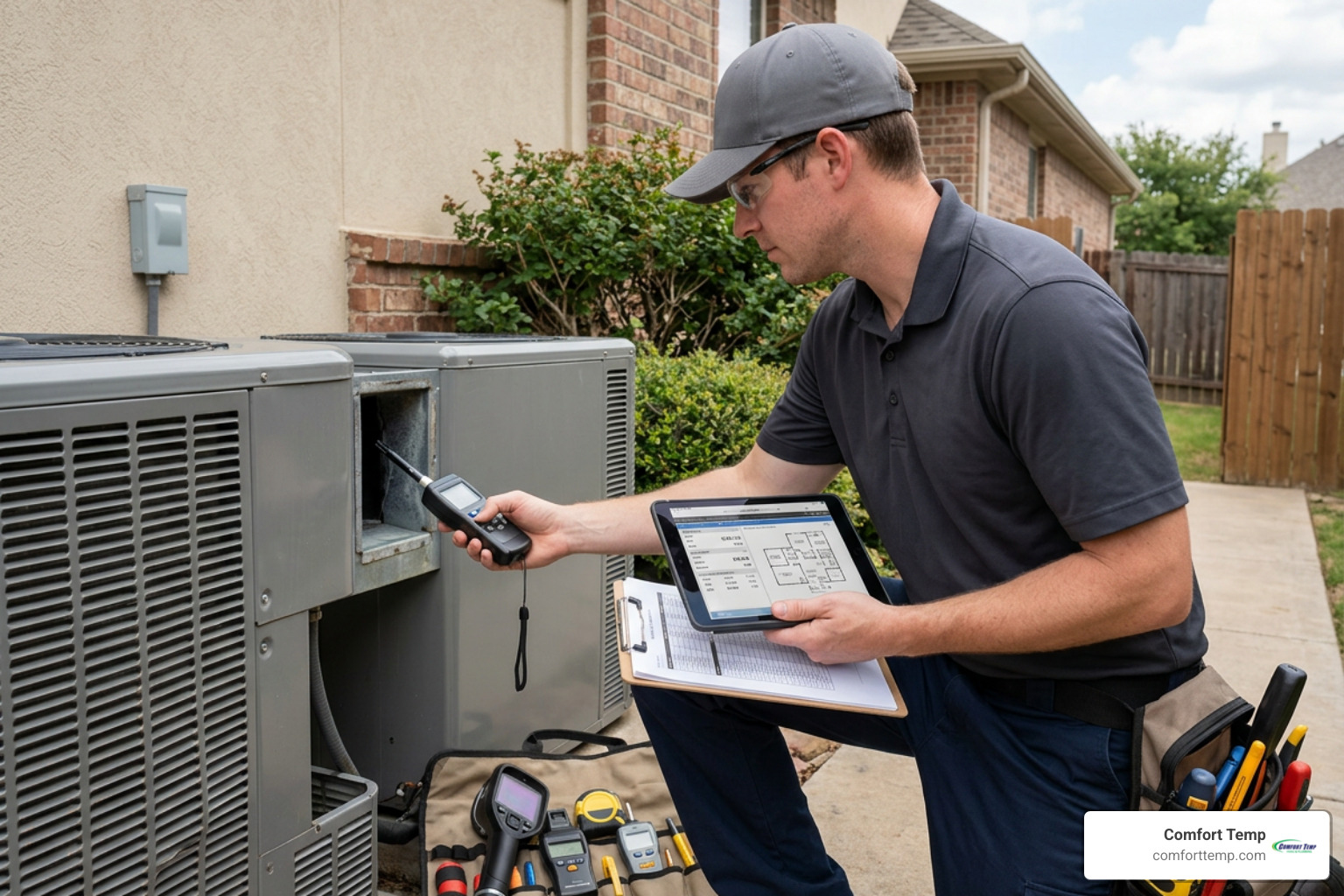 Technician performing precise home load calculation measurements Technician performing precise home load calculation measurements
