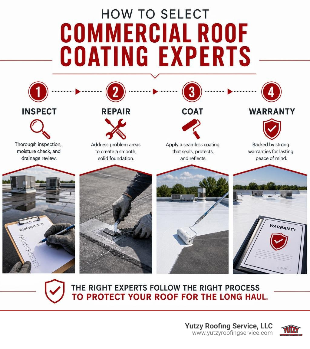How to select commercial roof coating experts: inspect, repair, coat, warranty infographic How to select commercial roof coating experts: inspect, repair, coat, warranty infographic