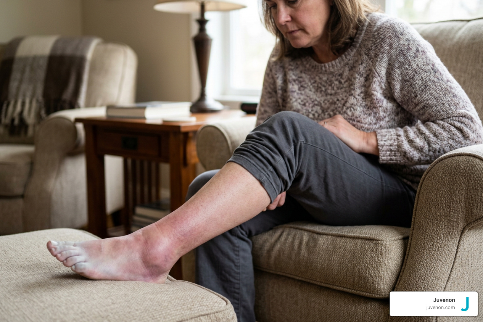 Lower extremity swelling, cold toes, and skin discoloration indicative of poor circulation