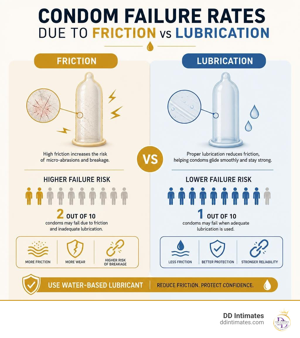 Condom failure rates due to friction vs lubrication infographic