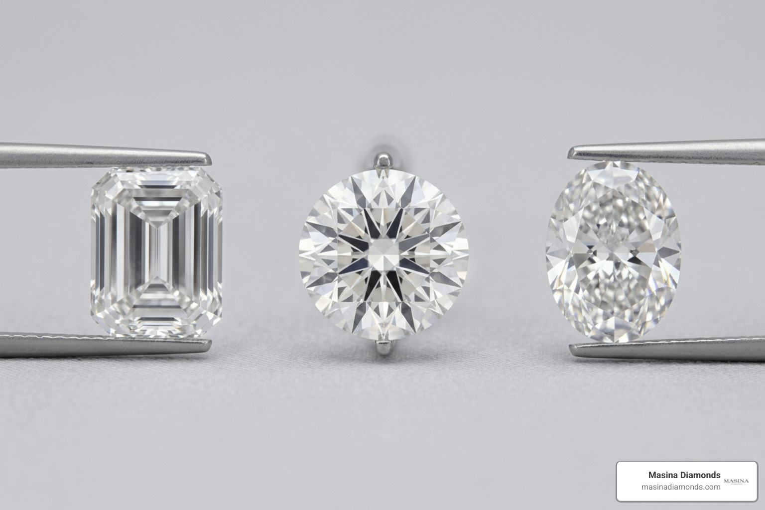 Comparing 3 carat diamond shapes side by side showing visual outline