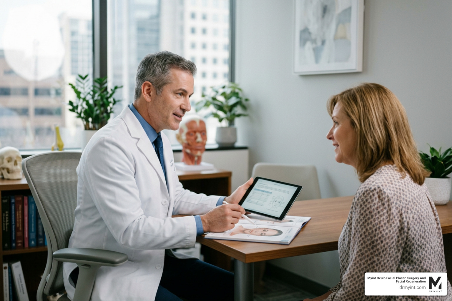 board-certified facial plastic surgeon discussing clinical outcomes