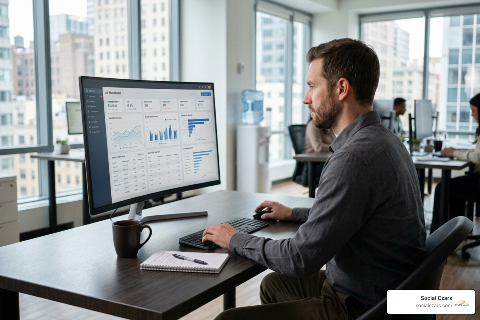 Multi channel ad management software dashboard with campaign operations