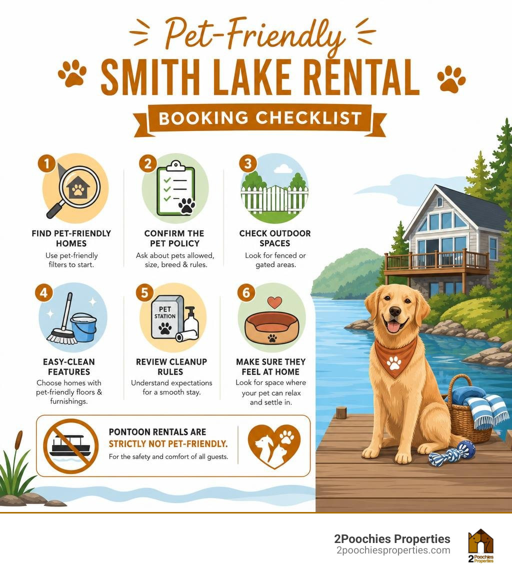 Pet-friendly Smith Lake rental booking checklist infographic infographic