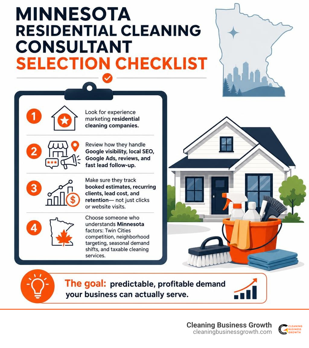 Minnesota residential cleaning consultant selection checklist infographic Minnesota residential cleaning consultant selection checklist infographic
