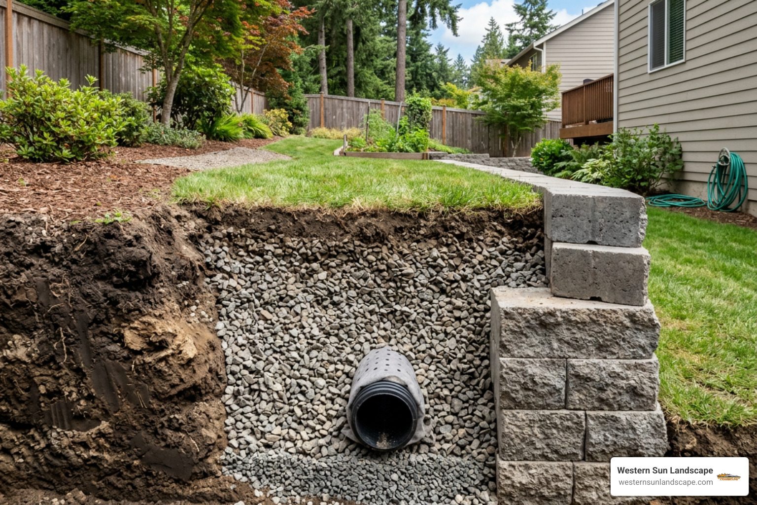 retaining wall gravel backfill and drainage pipe