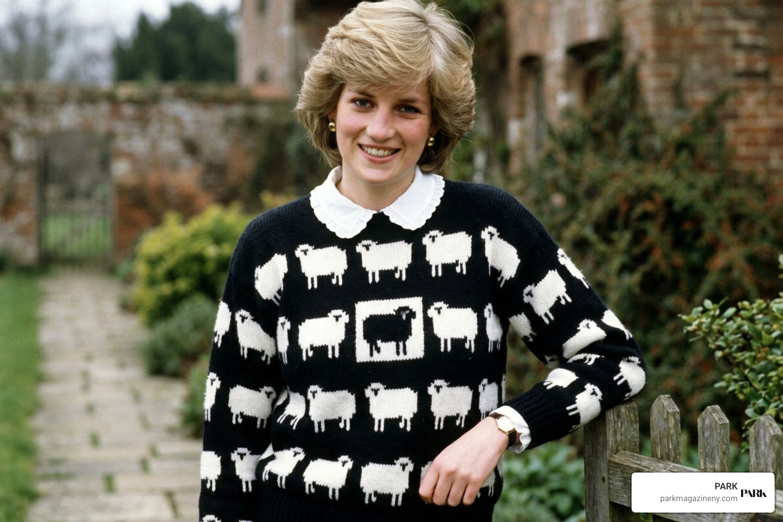 Princess Diana wearing the iconic black sheep knit sweater