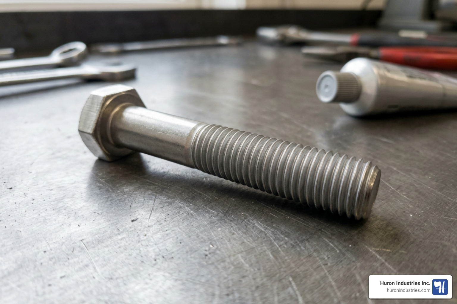 Correctly lubricated bolt threads showing uniform root coverage Correctly lubricated bolt threads showing uniform root coverage
