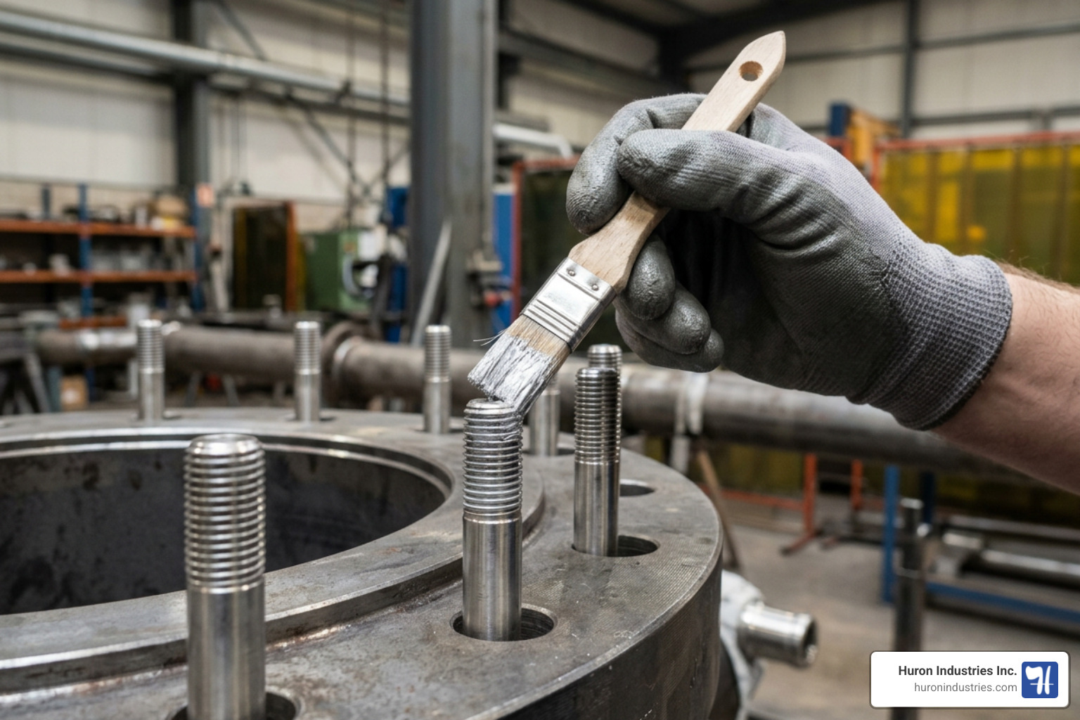 Applying anti-seize lubricant to stainless steel studs Applying anti-seize lubricant to stainless steel studs