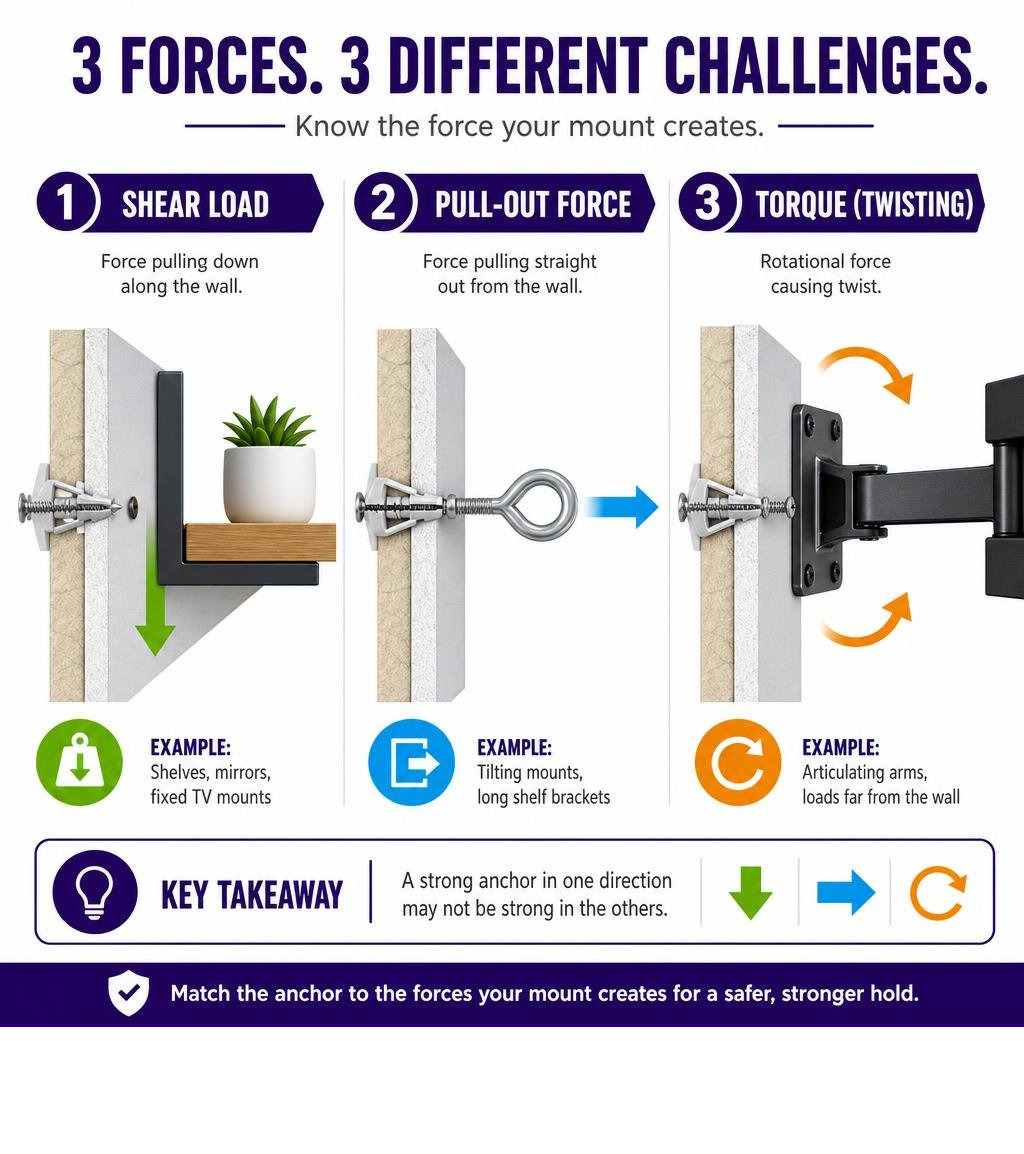 infographic comparing shear load, pull out force, and torque on drywall anchors infographic infographic comparing shear load, pull out force, and torque on drywall anchors infographic