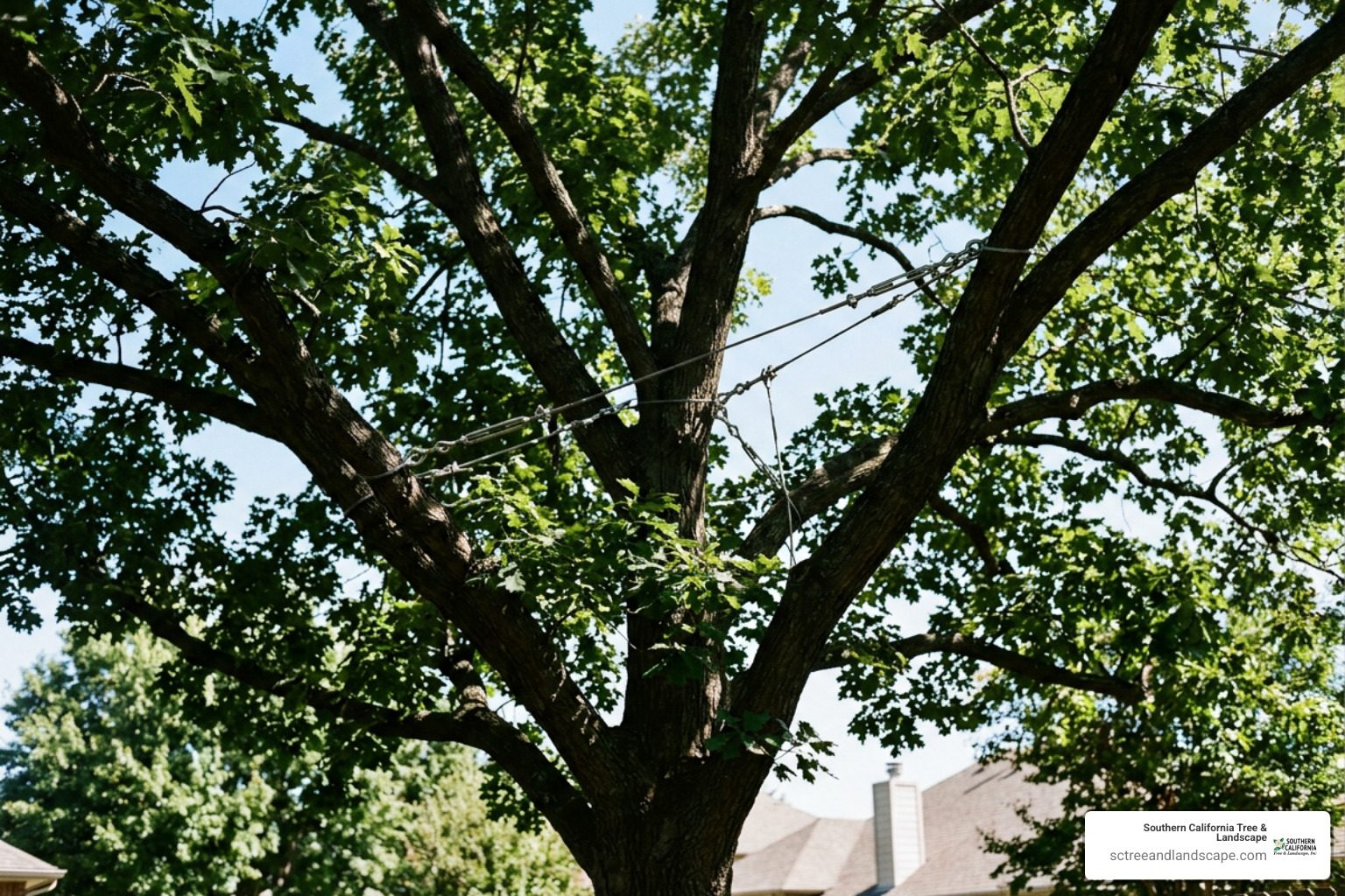 tree cabling and bracing hardware installed in canopy