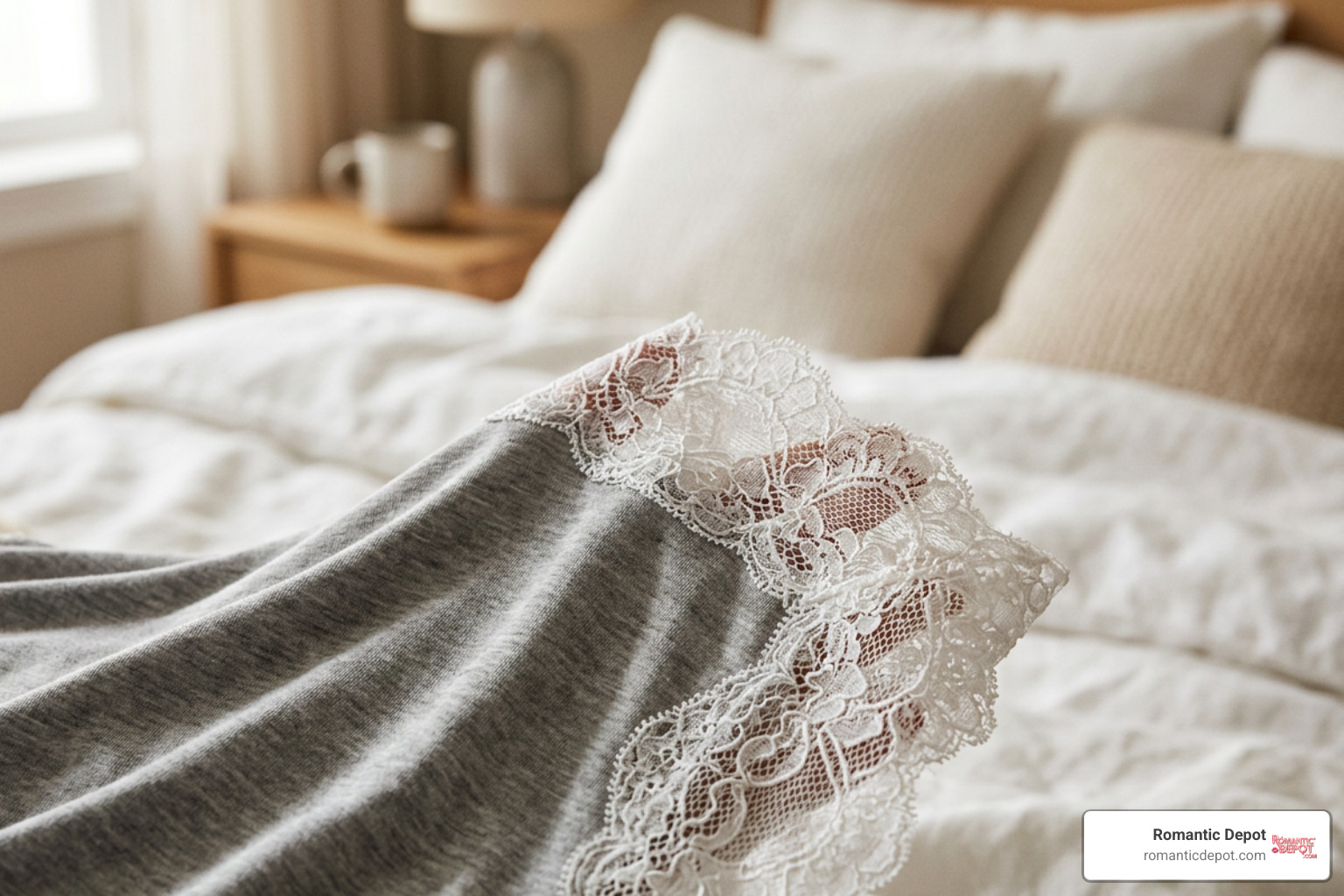 close up of modal fabric and delicate lace trim