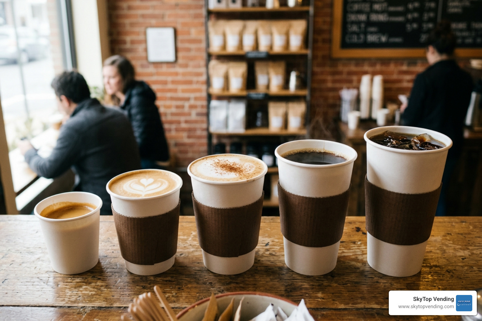 standard disposable cup sizes from 4 oz to 20 oz with recommended drink pairings standard disposable cup sizes from 4 oz to 20 oz with recommended drink pairings
