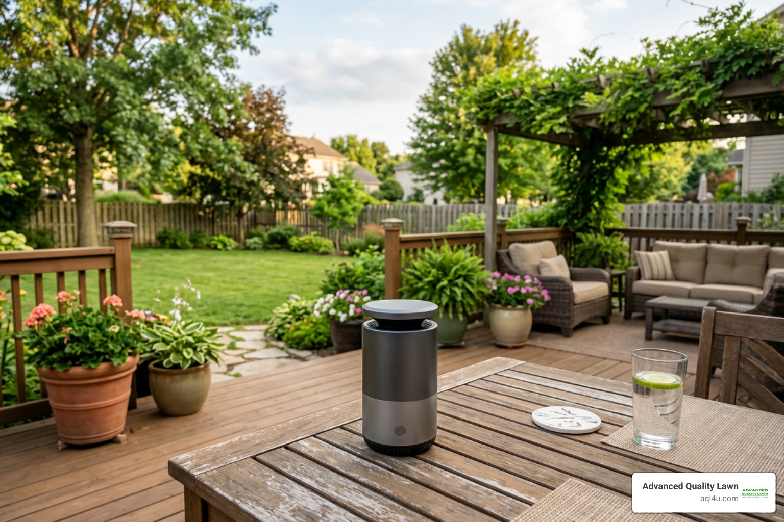 rechargeable spatial repeller on an outdoor patio