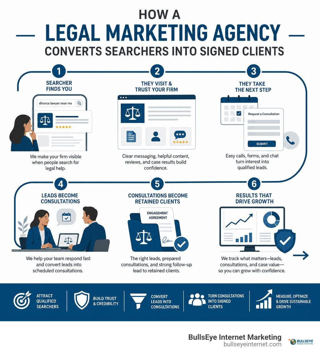 How a legal marketing agency converts searchers into signed clients infographic