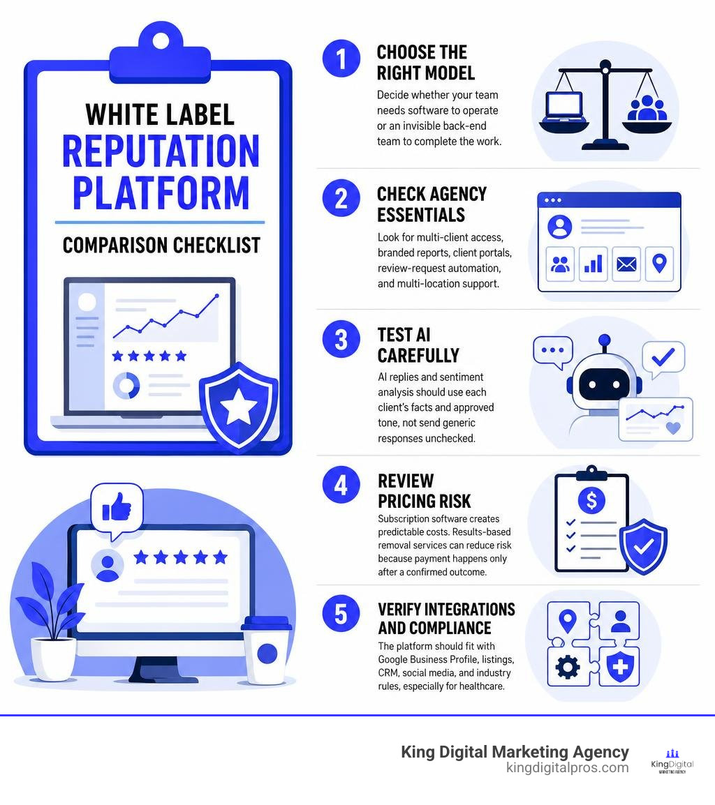 White label reputation platform comparison checklist infographic White Label Reputation Platform Comparison Checklist Infographic