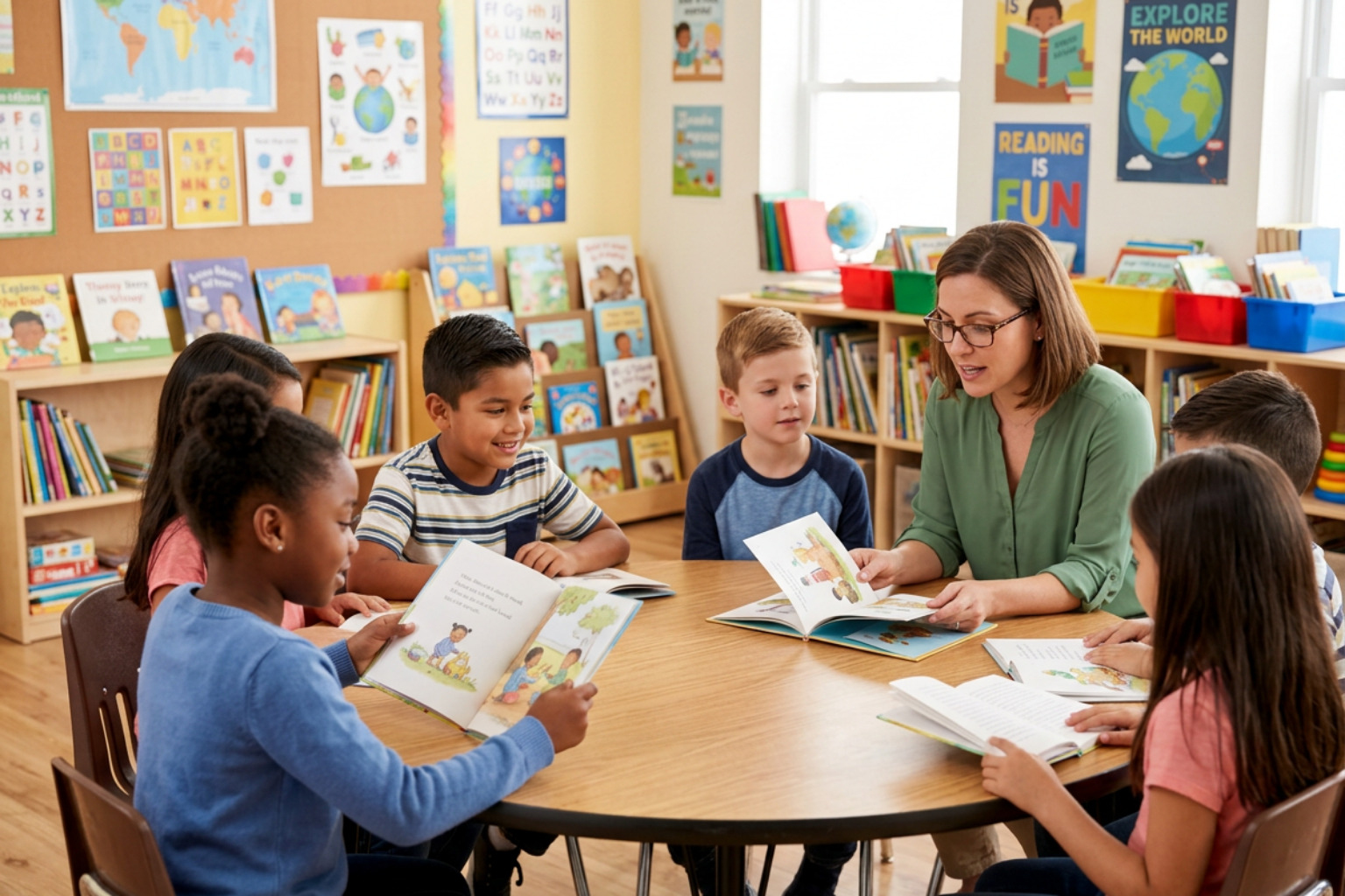 Children participating in an afterschool reading program Children participating in an afterschool reading program