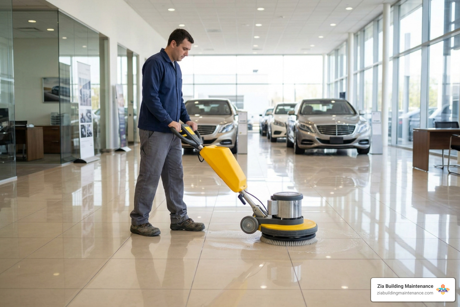 Commercial floor buffer cleaning dealership showroom tiles Commercial floor buffer cleaning dealership showroom tiles