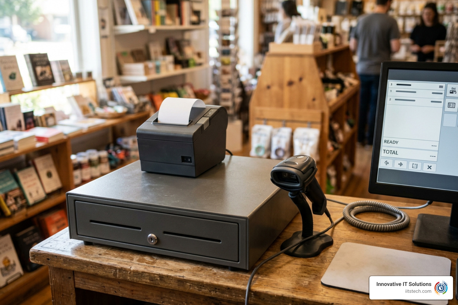 Commercial cash drawer and barcode scanner setup Commercial cash drawer and barcode scanner setup