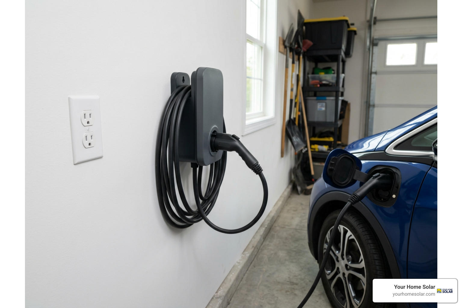 Standard 120V household outlet alongside a dedicated 240V Level 2 charging setup Standard 120V household outlet alongside a dedicated 240V Level 2 charging setup
