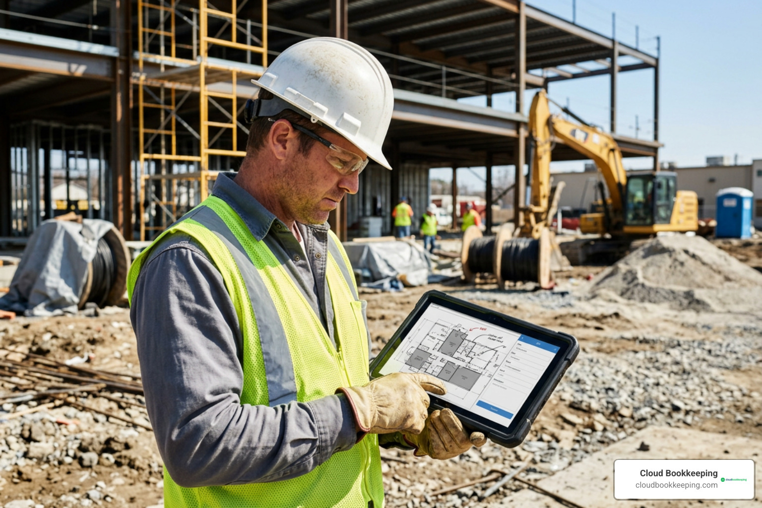 Field tablet syncing jobsite drawing markups and RFIs in real time on an active build