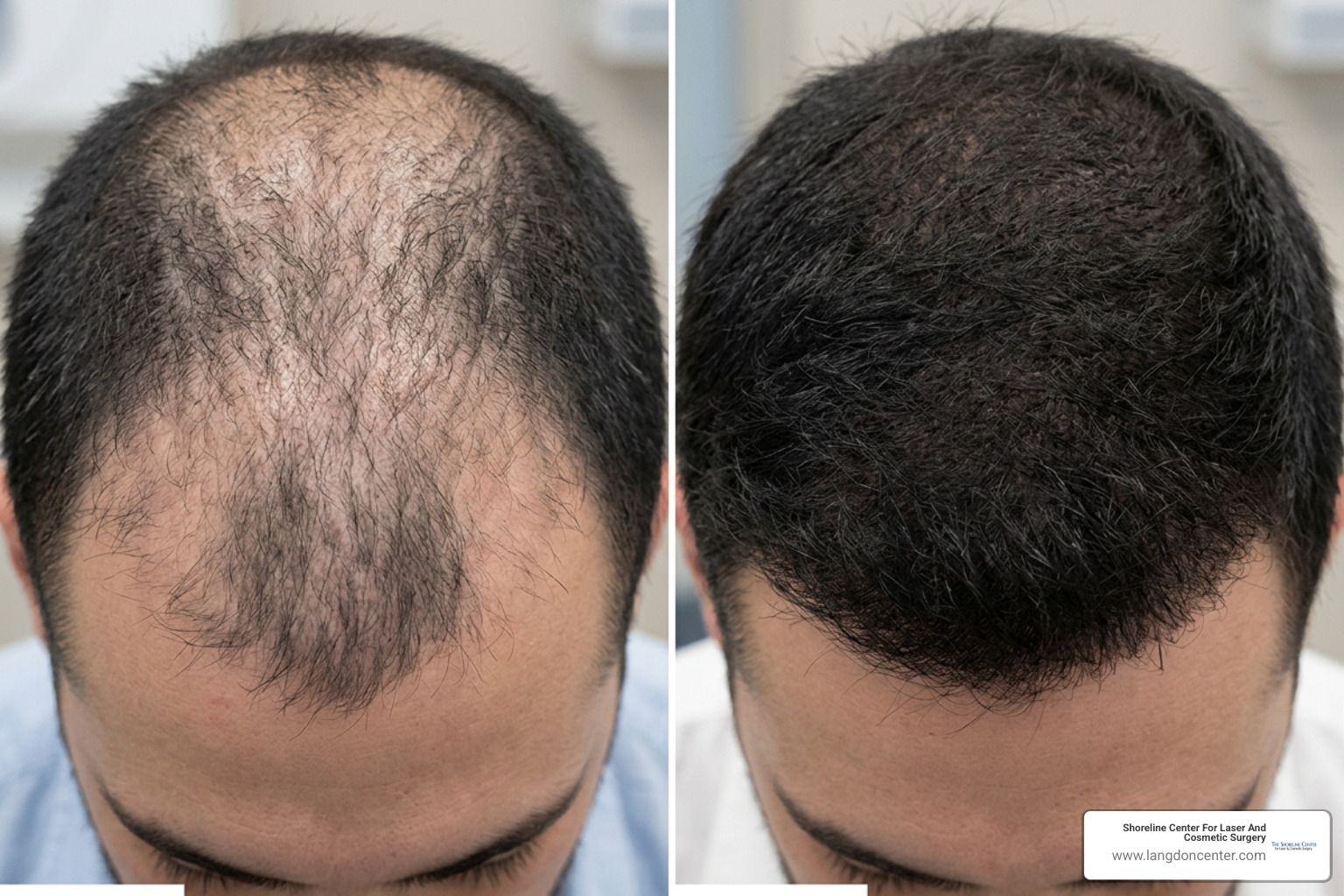 Hair follicle density improvement before and after a treatment series Hair follicle density improvement before and after a treatment series