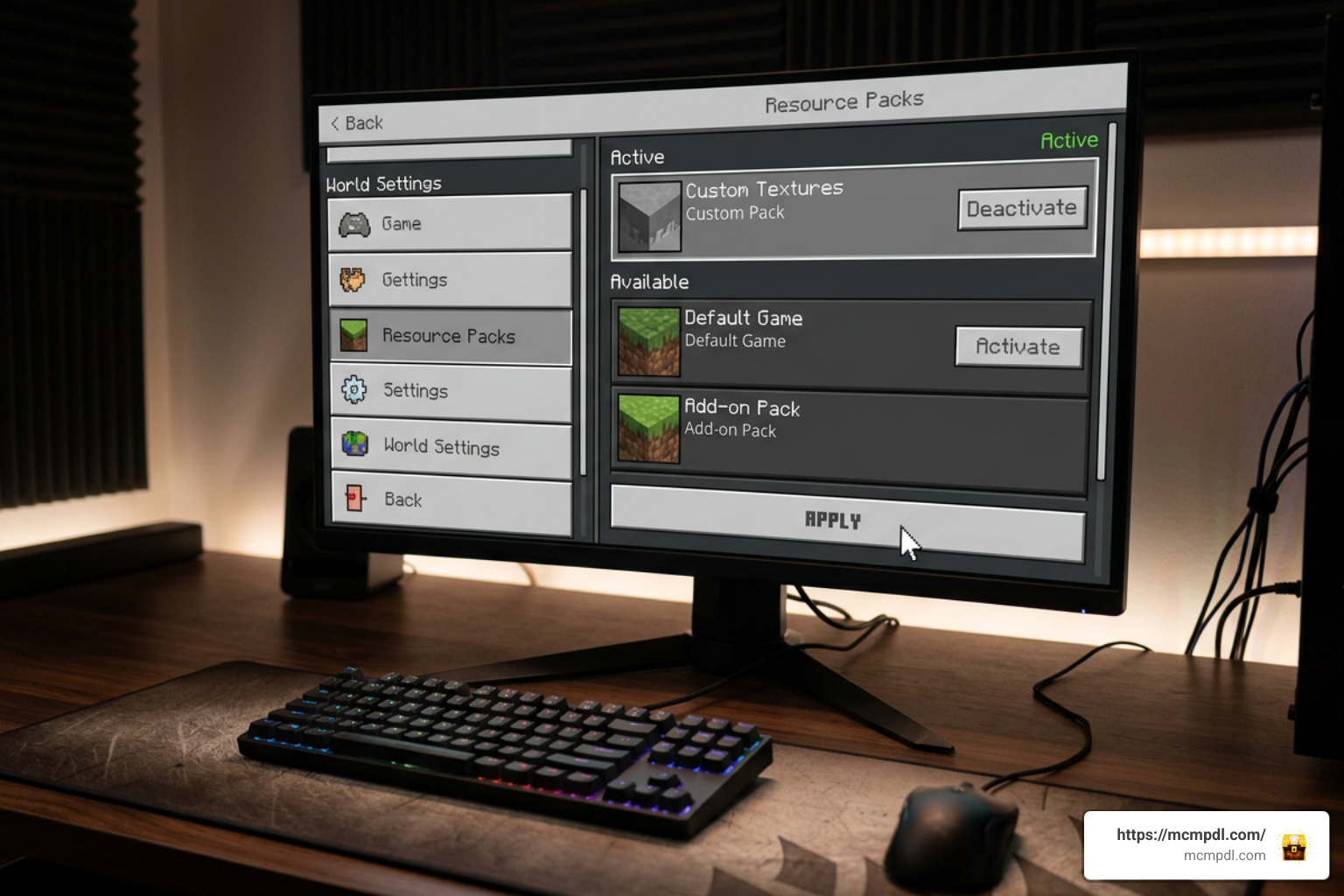 Minecraft Bedrock world resource pack settings
